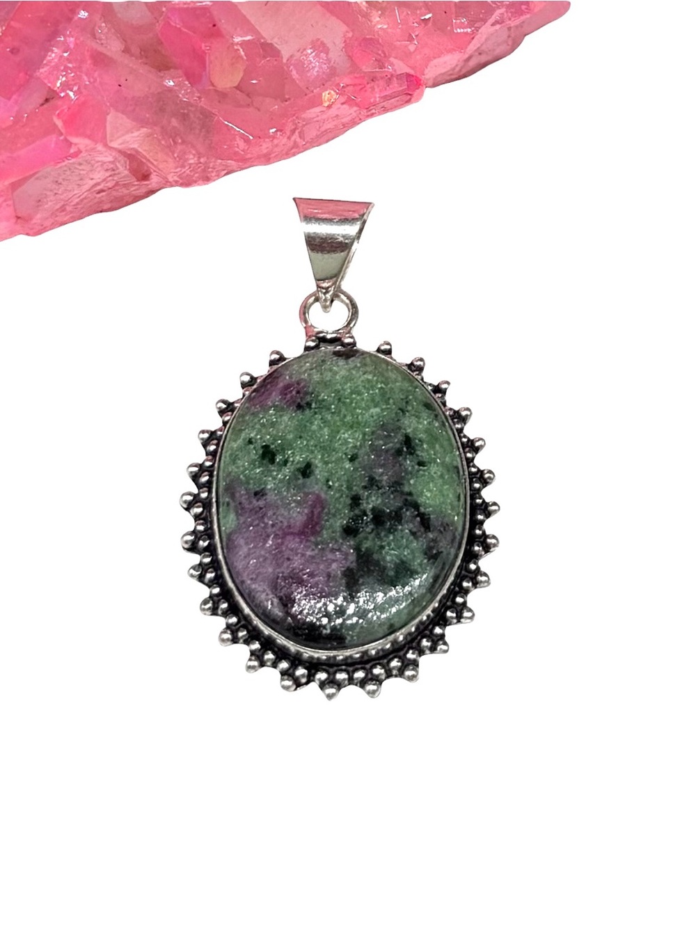Ruby Zoisite Necklace Pendant 925 Sterling Silver Overlay
